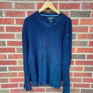 Express Men's Navy V-Neck Sweater